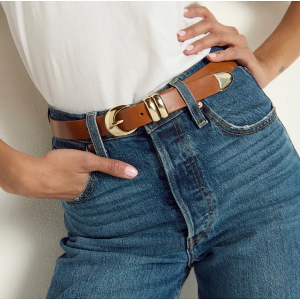 Nation LTD Joss Belt Leather Cognac Gold Buckle NWT S Handcrafted in Italy Chic